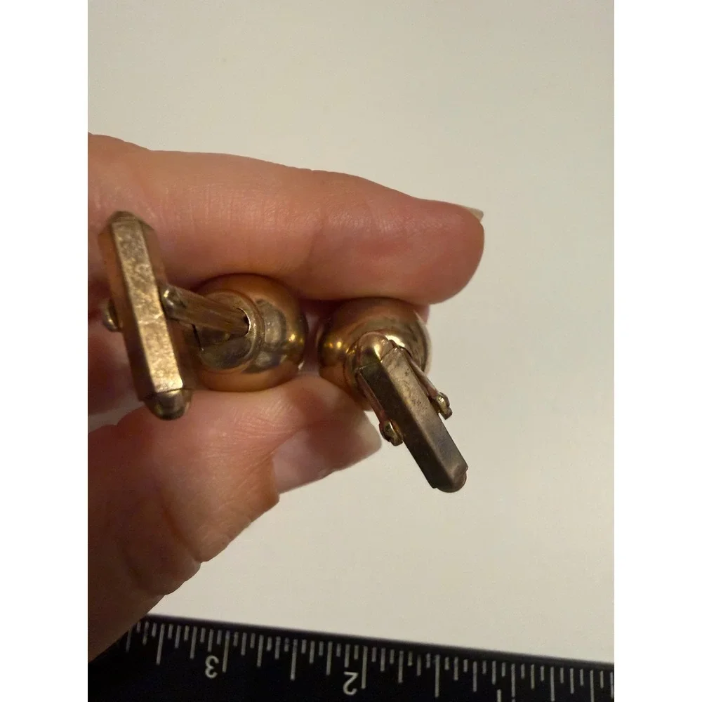 Vintage Gold Tone Blue Red Cabochon Cufflinks Round Swivel Toggle Mens Jewelry